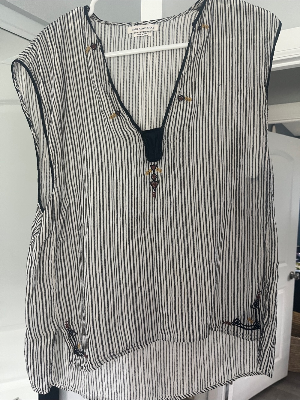 Isabel Marant Black & White Striped Sleeveless V-Neck Tunic